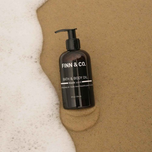 FINN & CO. Black Sand Bath & Body Oil - Lightweight & Moisturizing Formula with Jojoba & Apricot Oils - Fast Absorbing, Paraben Free, Cruelty Free - Beach Inspired Fragrance | 8 oz