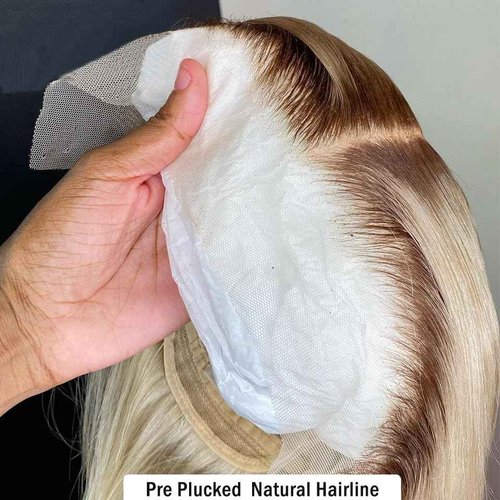 Msviki 13x4 Blonde Ombre Bob Wig with Dark Roots Brazilian Remy Human Hair Double Drawn 180% Density Short Straight Wig Preplucked UHD Transparent Lace Frontal Wigs for Women 12inches