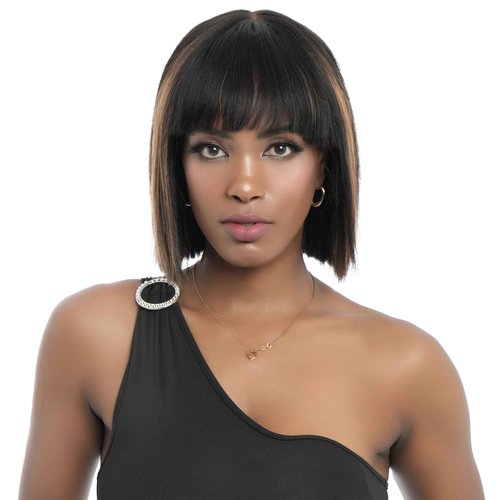 BIG G HAIR 10 inch Yaki Straight Bob Wig Vietnamese Human Hair Wig Pre-Bleached, Wear and Go Lace Bob Wig Human Hair 180% Density Piano Brown, Glueless Wig Human Hair with Blunt Bangs