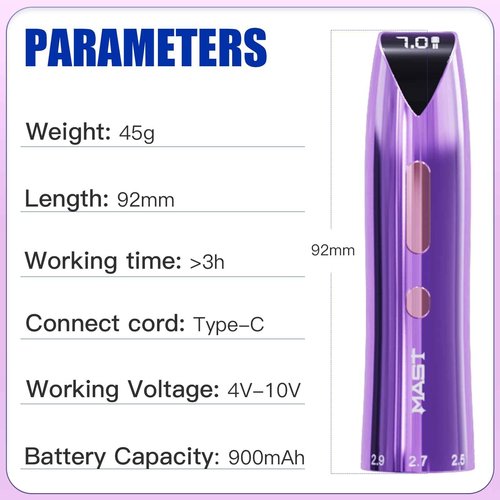 MAST TATTOO Cordless Battery Part for Mast P60 Tattoo Pen Machine (Purple)
