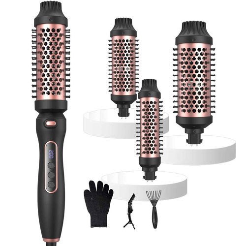 Thermal Brush Set 3 in 1 Hot Hair Curling Iron Brush, Dual Voltage 110-220V Travel Round Head Hair Styling 11 Temp Settings Fast Heated（1.25"&1.5"&1.75" for Women Volume Smoother