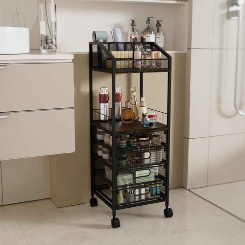 HapiRm Makeup Organizer Storage Cart - Floor Skincare Make Up Storage with 4 Drawers, Rolling Makeup Cart Vanity Organizer Cosmetics Display Cases Holder for Skin Care Perfume Nail Polish