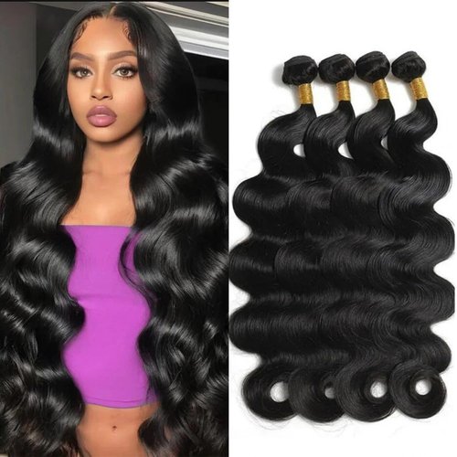 MsSunlight 12A Human Hair Bundles 16 18 20 22 Inch Body Wave Bundles Human Hair 100% Unprocessed Brazilian Virgin Hair 4 Bundles Deals Human Hair Extensions Quick Weave Natural Black