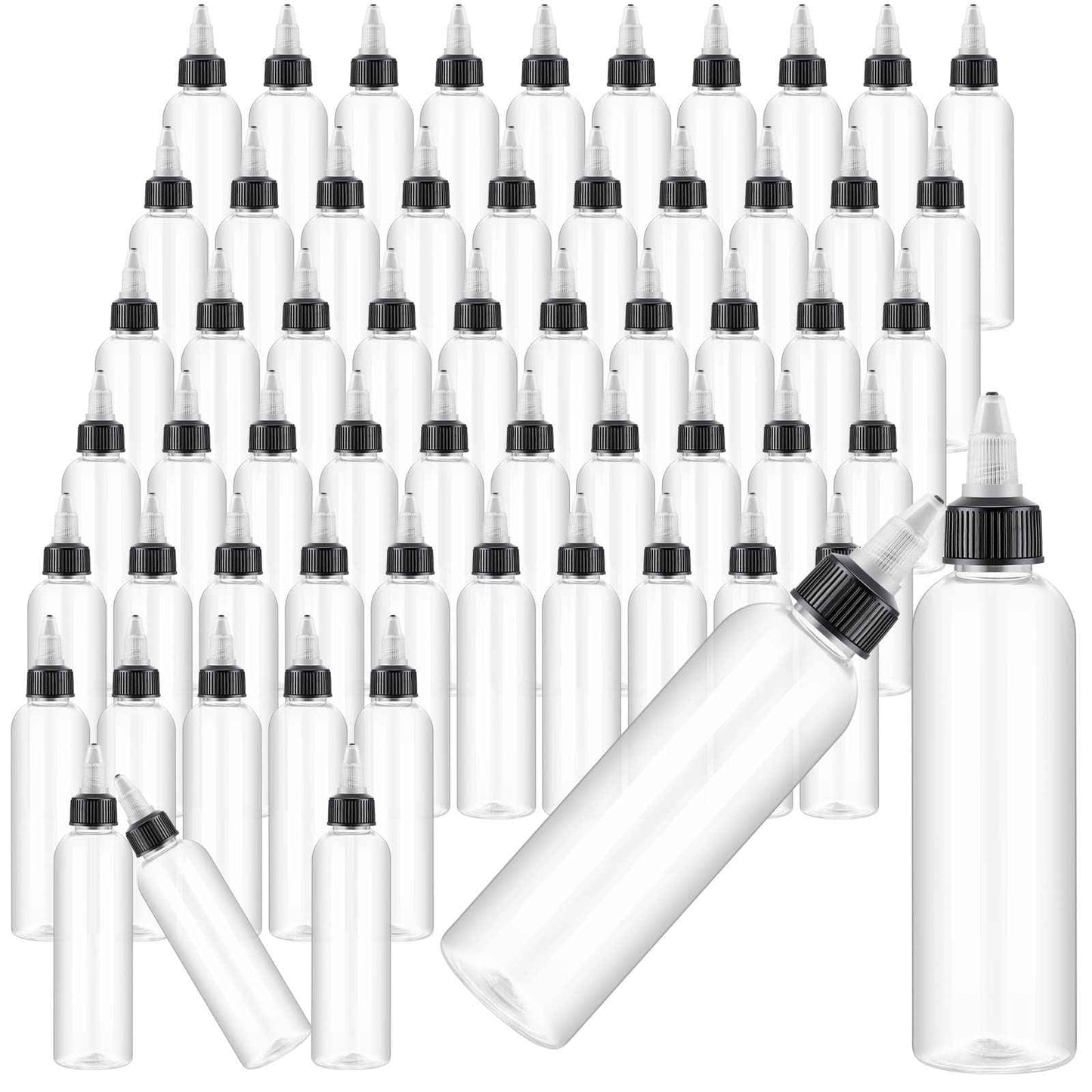 Irenare 200 Pcs 4 oz Plastic Squeeze Bottles Bulk Hair Oil Applicator Bottles Boston Empty Squeeze Condiment Bottle with Twist Top Cap Leak Proof for Liquids Oils Art Crafts Household Kitchen (Clear)