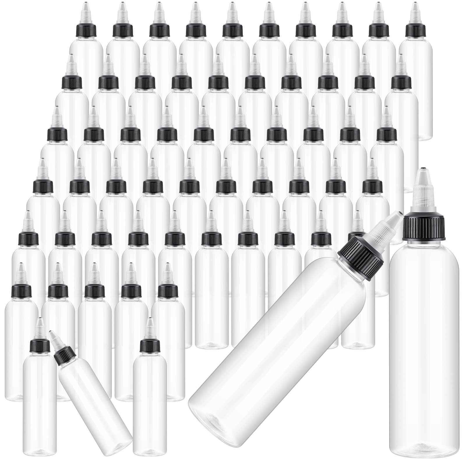 Irenare 200 Pcs 4 oz Plastic Squeeze Bottles Bulk Hair Oil Applicator Bottles Boston Empty Squeeze Condiment Bottle with Twist Top Cap Leak Proof for Liquids Oils Art Crafts Household Kitchen (Clear)