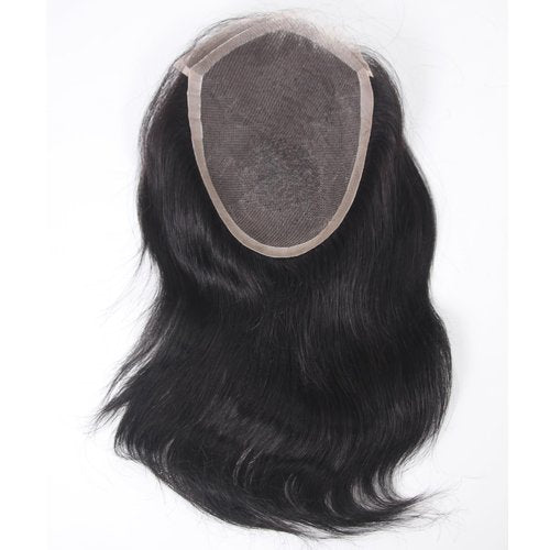 Voloria Swiss Lace Front with PU Men's Toupee Man Hairpieces Human Hair Replacement System for Men 4.5x7inch 10inches Long Hair 1B Black Color