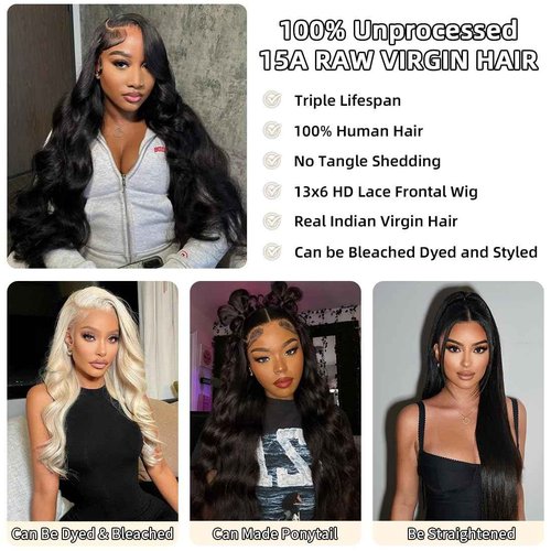 ONIVAN 13x6 Body Wave Lace Front Wigs Human Hair Wig 15A Raw 250 Density Indian HD Lace Frontal Human Hair Wigs for Women (24 Inch)