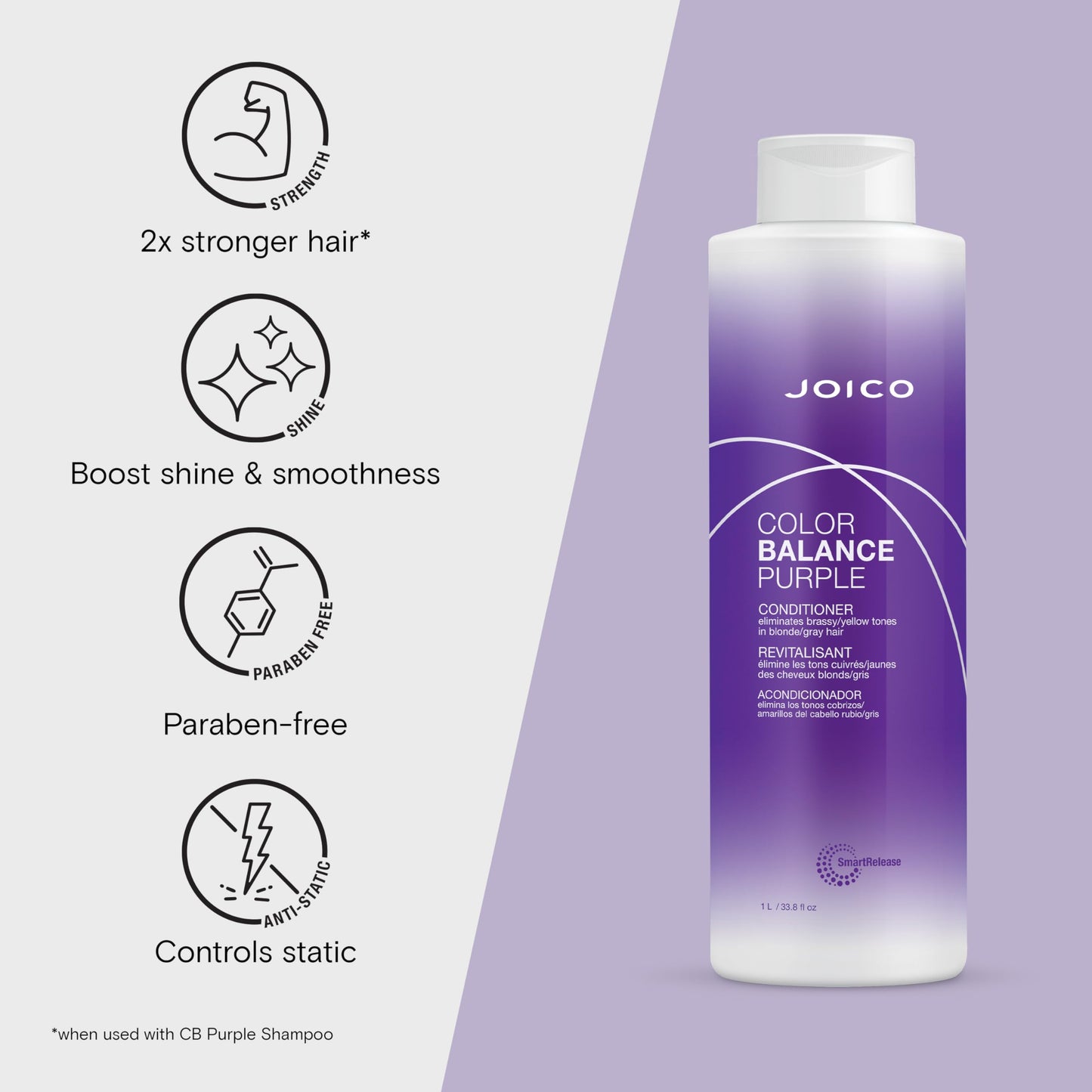 Joico Color Balance Purple Shampoo and Conditioner | For Cool Blonde or Gray Hair | Eliminate Brassy Yellow Tones | Boost Color Vibrancy & Shine | UV Protection | With Rosehip Oil & Green Tea Extract