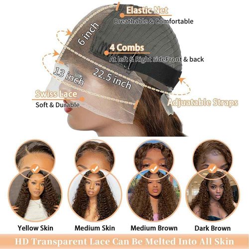 QWedafy Chocolate Brown Lace Front Wigs Human Hair 13x6 Deep Wave Lace Front Wigs Human Hair 200 Density HD Colored Deep Curly Lace Frontal Wigs for Women Pre Plucked with Natural Hairline (24inch)