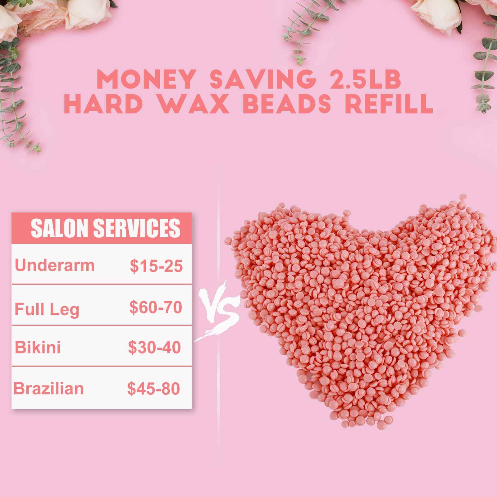 5 lb Hard Wax Beads Bulk for Hair Removal and Brazilian Full-Body Waxing, Gentle on Sensitive Skin, Bikini Face Leg Underarm Back Chest, Fine and Coarse hair, Commercial Salon and Home Use, Lavender