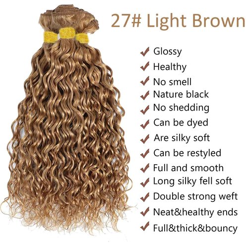 Habiliana Bundles Human Hair 20 22 24 Inch Water Wave Brown 27 Human Hair Bundles 11A Unprocessed Brazilian Virgin Quick Weave Hair Extensions for Black Women