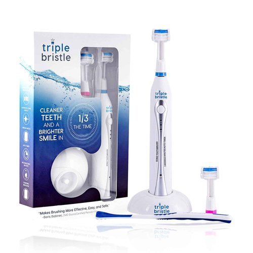 Triple Bristle Original Sonic Toothbrush + 3-Sided Replacement Brush Heads 2pk (Blue) Bundle