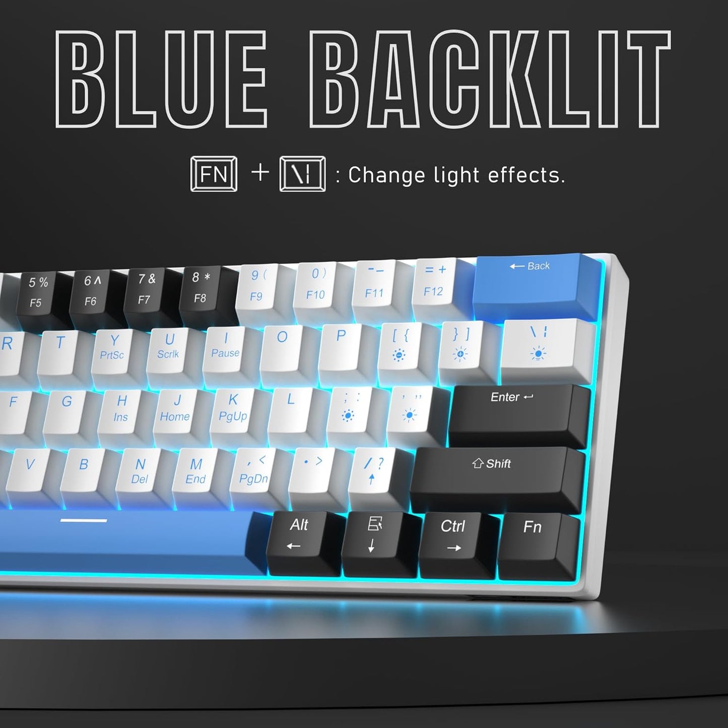 60% Mechanical Gaming Keyboard, White Gaming Keyboard with Red Switches, Detachable Type-C Cable Mini Keyboard with Blue LED Light for/PC/Laptop