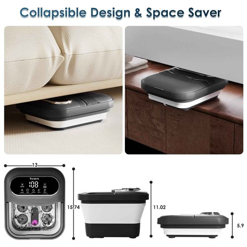 Ranjova Collapsible Foot Spa Electric Rotary Massage, Foot Bath with Heat, Bubble,Temp Control, and 24 Motorized Shiatsu Massage Balls, Pedicure Foot Spa Tub for Stress Relief (Black)