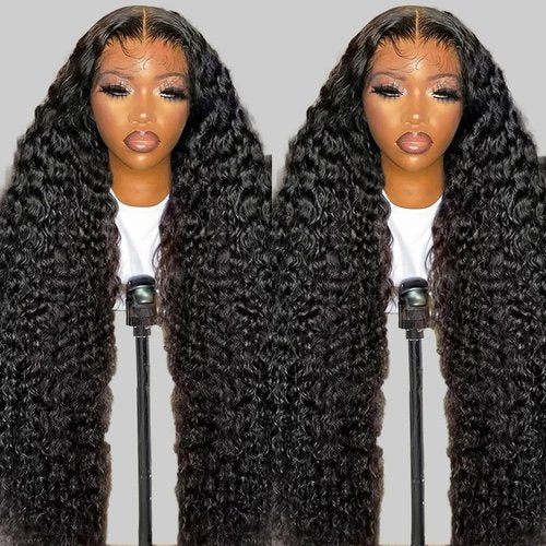 AYEGE 28 Inch 13X6 Deep Wave Lace Front Wigs 180% Density Deep Curly Wig Pre Plucked Glueless HD Lace Frontal Wig with Baby Hair for Women