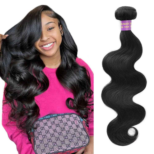 14A Human Hair Bundles Body Wave One Bundle 100% Unprocessed Brazilian Virgin Hair Bundles Double Weft Weave Body Wave Human Hair Natural Black Color (one bundle, 24)