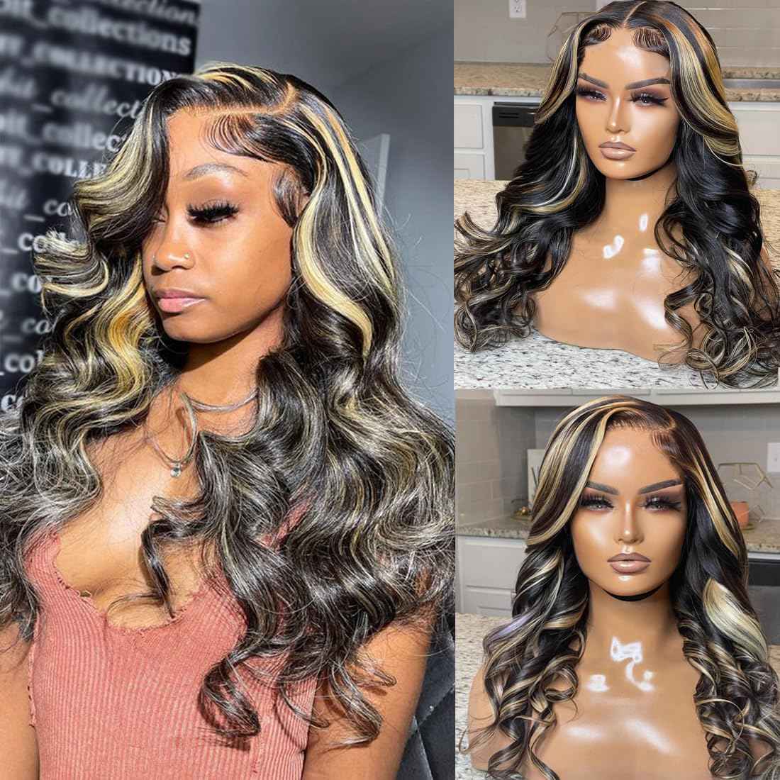 Highlight Glueless Wigs Human Hair Pre Plucked Pre Cut 5x5 HD Lace Closure Wigs Honey Blonde Body Wave Lace Front Wigs Human Hair Wear and Go for Women 180% Density 24Inch