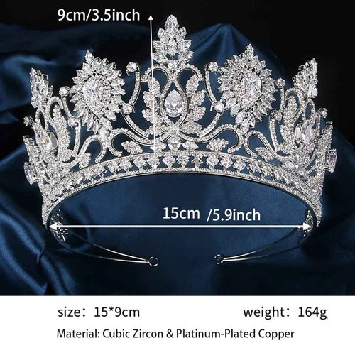 QXMYOO Luxury Large Tiaras and Crowns for Wedding Cubic Zirconia Pageant Crown Tall Bride Tiara Silver Gold Sun Flower CZ Birthday Prom Party Headpiece Bridal Hair Accessories (Silver)