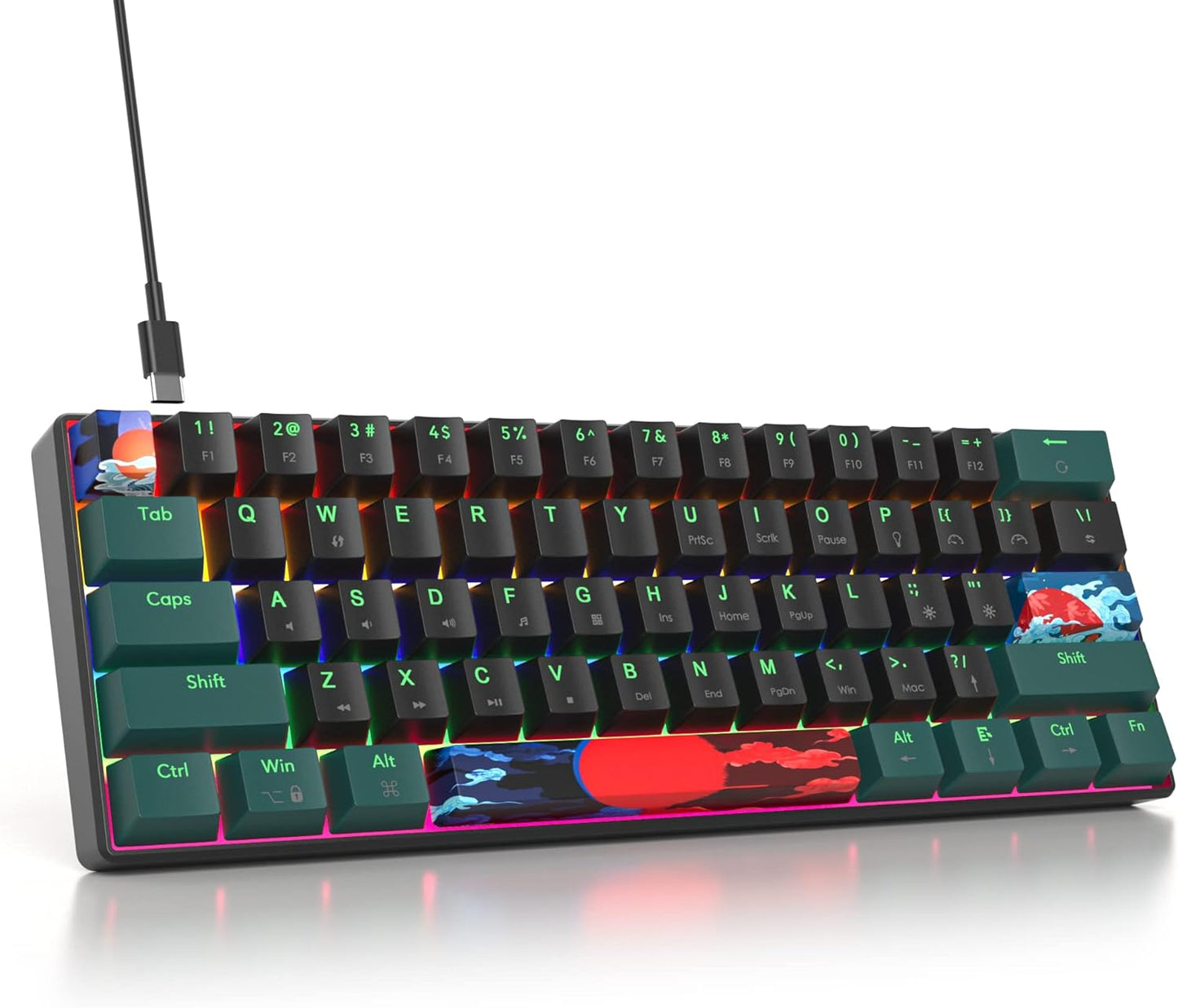 60 Percent Gaming Keyboard Mechanical with Linear Red Switch, 65% Wired Ultra-Compact Mini Keyboard Rainbow with PBT Keycaps for Ps4/Ps5/Xbox(68 MonsterB)