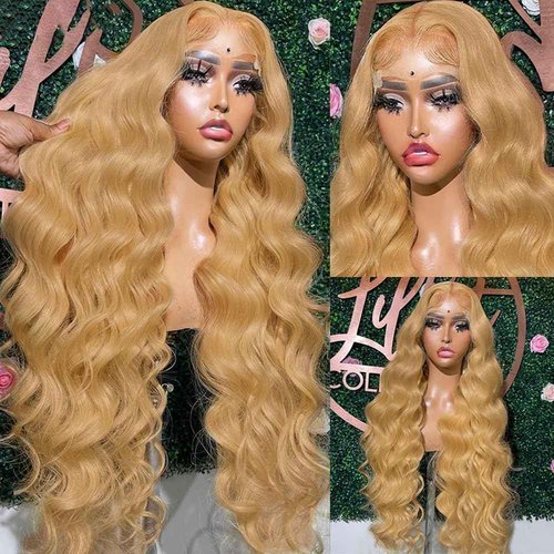 zamsta Honey Blonde Wig Human Hair 13x6 Body Wave HD Lace Front Wigs Human Hair Pre Plucked 180% Density Honey Blonde Lace Frontal Wigs 27# Blonde Colored Wig Human Hair 28 Inch
