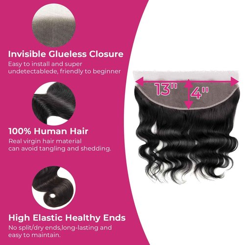 FalaFala 13x4 Skinlike REAL HD Lace Frontal Only, 0.1mm Ultra-thin Body Wave Baby Hair Pre Plucked Swiss HD Lace Frontals Melted Virgin Human Hair Natural Black 14 Inch