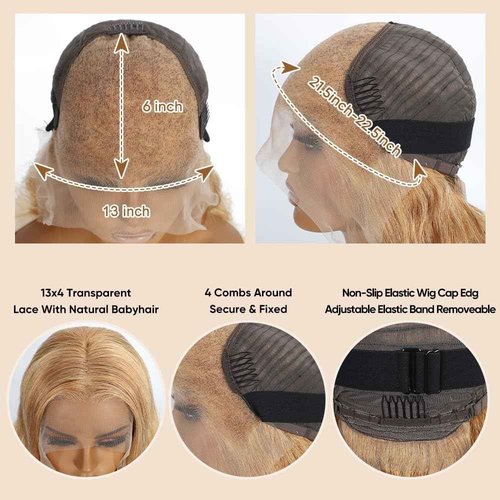 zamsta Honey Blonde Wig Human Hair 13x6 Body Wave HD Lace Front Wigs Human Hair Pre Plucked 180% Density Honey Blonde Lace Frontal Wigs 27# Blonde Colored Wig Human Hair 28 Inch