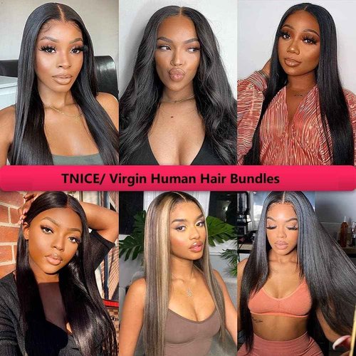 Straight Bundles Human Hair 20 22 24 26 Inch 4 Bundles Human Hair Straight 100% Unprocessed Brazilian Virgin Hair Weave Bundles Human Hair Extension for Women Trippy Hair Bundle Natural Color