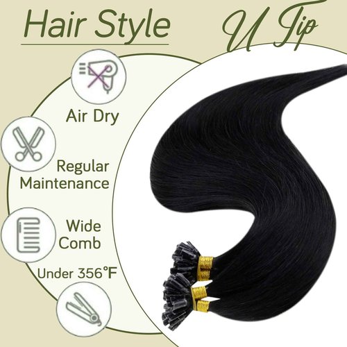 RUNATURE Bundles Purple U Tip Hair Extensions Human Hair 22 Inch 25g 25 Strands and Black U Tip Keratin Hair Extensions Human Hair 24 Inch #1 50g 50 Strands