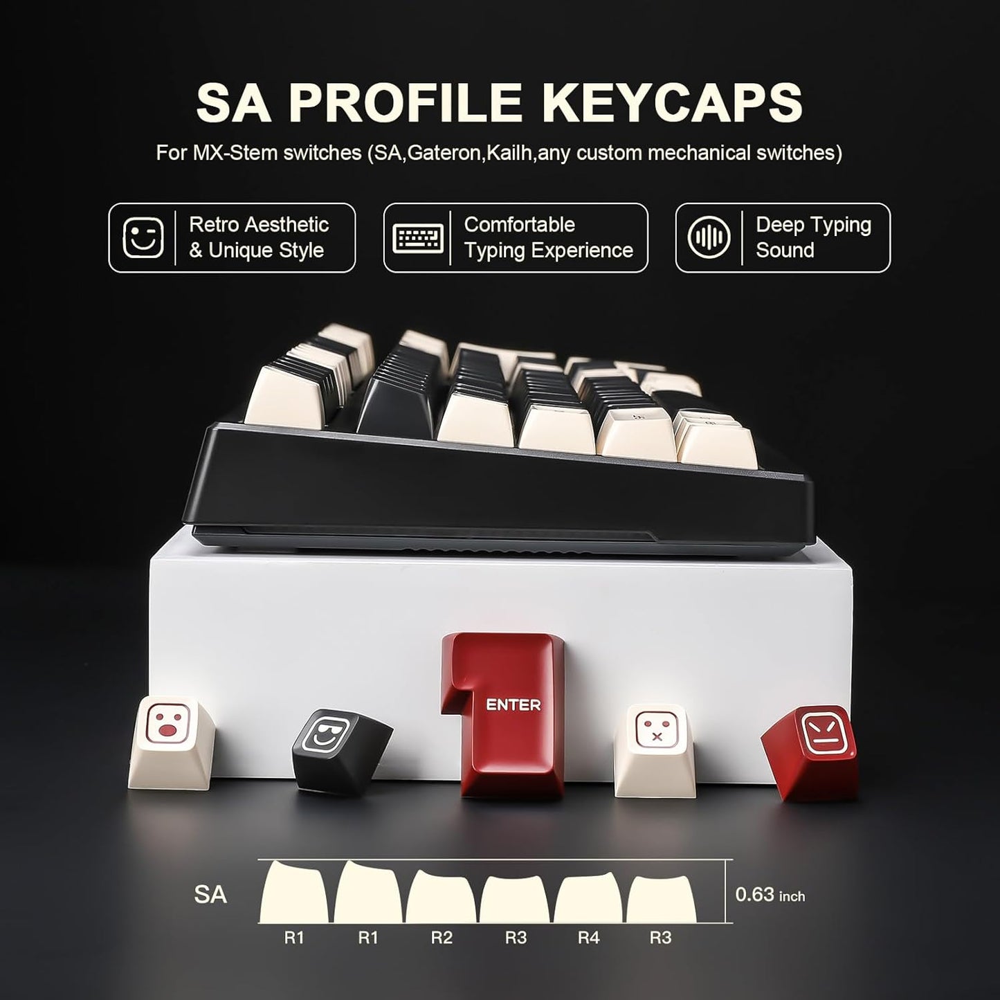 AJAZZ AK980 Wireless Keyboard with Smart Display & Knob,MIKIBYSA Keycaps- Double Shot PBT Custom Keycap Set