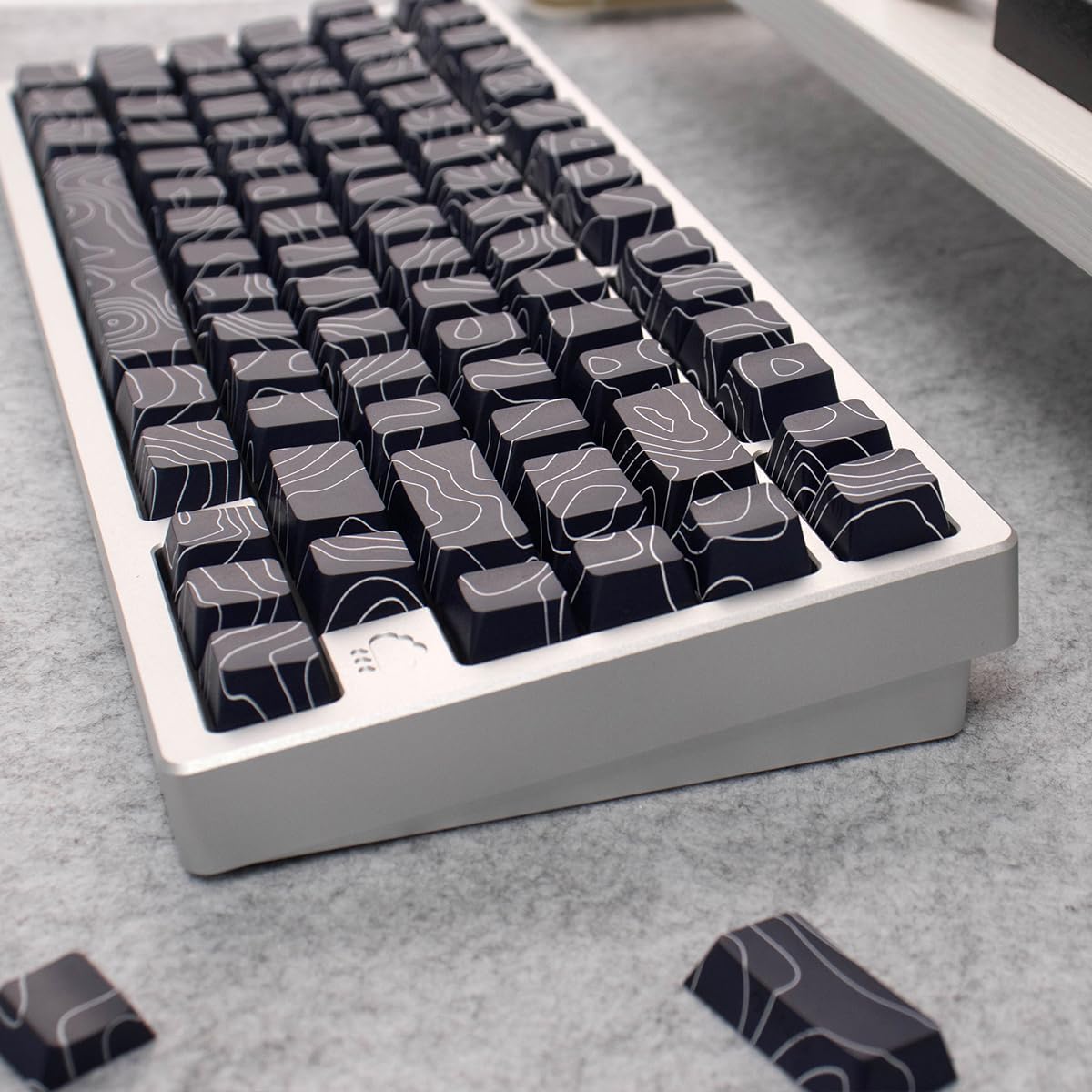 131 Keys Black Topographic Keycaps Cherry Profile Side Print Keycaps Set Fit for 60% 65% 75% 95% Cherry Mx Switches Mechanical Keyboard