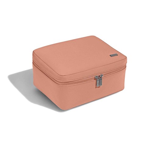 Away Cosmetics Bag, Makeup Bag with Detachable Brush Roll, Waterproof, Clear Zip Pockets, Travel Friendly, Clay Pink