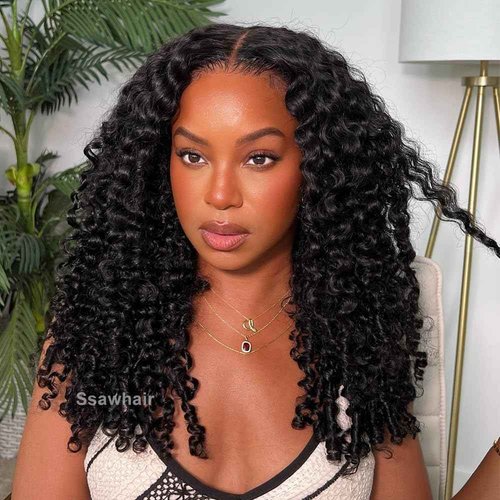 Ssawhair Water Curly Crochet Human Hair Knotless Pre-Separated Deep Curly Virgin Human Hair Pre-Looped Reusable Feather Crochet Hair Extensions 22Inch 60g 50Strands