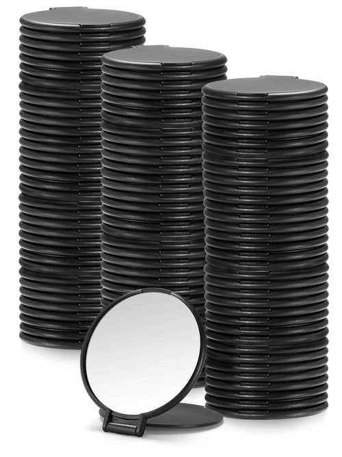 Qislee Compact Mirror Bulk, Round Makeup Mirror for Purse, Set of 96 (Black)