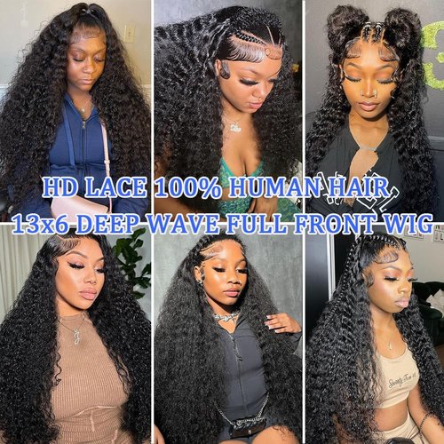 Niu Mei Deep Wave Lace Front Wigs Human Hair 13x6 HD Lace Front Wigs Human Hair Pre Plucked 210% Density 20 Inch Natural Color
