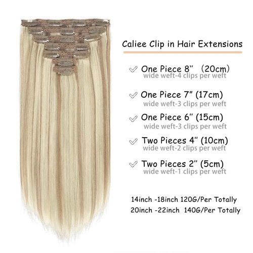 Caliee Clip in Hair Extensions Human Hair for Women Long Soft Silky Double Weft Lace Clip ins P10-613 Highlight Golden Brown and Bleach Blonde 7PCS 20 Inch 120G Real Hair Clip in Hair Extensions