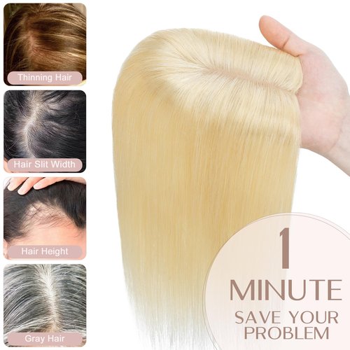 SEGO Pro Hair Toppers for Women Real Human Hair with No Bangs Toppers Hairpieces for Women Increase Volume 613 Light Gold,10 Inch