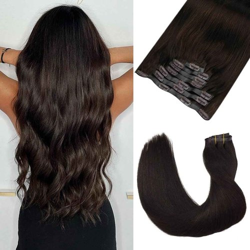 Asteria Seamless Clip In Hair Extensions Real Human Hair Straight Remy Human Hair Clip In Extensions For Women, #2 Dark Brown Soft Silk Straight Human Hair 7pcs 120g 20 Inch