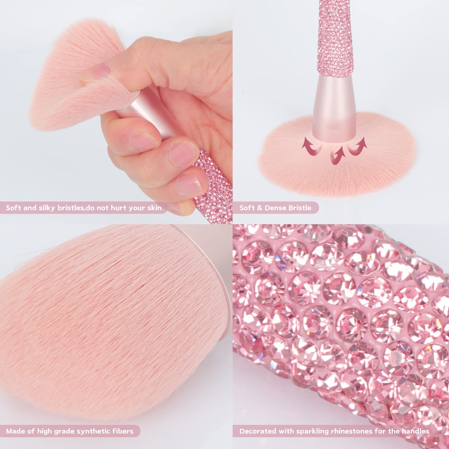 Professional Makeup Brushes Set 11PCS Bling Rhinestone Face Cosmetics Blending Liquid Foundation Powder Concealer Eye Shadows Make Up Beauty Tool Glitter (Pink)