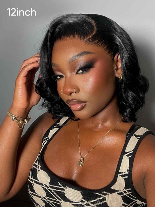 Wiggins Hair Body Wave Bob Wig Human Hair 4x7 Lace Front Wigs Human Hair Pre Cut Lace Ready to Wear Glueless Wig Human Hair Body Bob Wig For Women Pre-Bleached Knots & Adjustable Straps 12 Inch