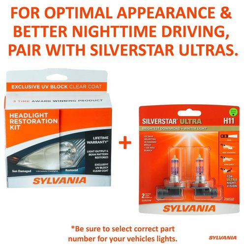 Sylvania Headlight Restoration Kit - Long-Lasting Headlight Repair Kit for Restoring to Like-New Condition - Surface Activator, Exclusive UV Coating, Clarifying Compound & More - No Tools Required