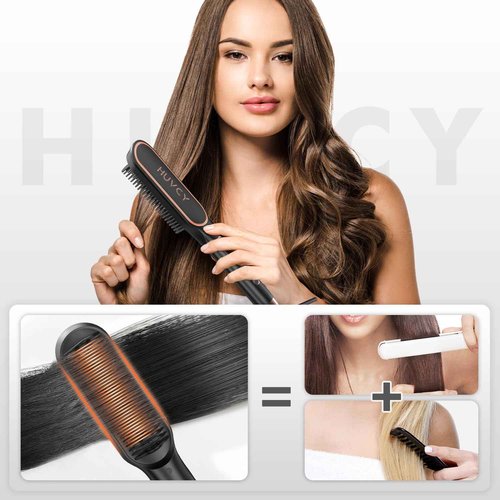HUVCY Hair Straightener Brush, Electric straightening Brush with Ceramic Quick Heating, Hair Straightener for Women,Dual Voltage Thermal straighetner Comb,Anti-Scald Safety Design