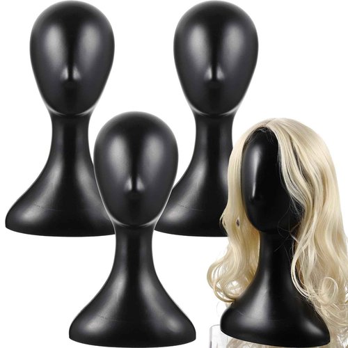 Leinuosen 4 Pcs 16 Inch Professional Mannequin Head Plastic, Realistic Durable Women Model Torso Styling for Wig, Making Styling, Hat, Mask, Headdress, Jewelry, Sunglasses Decor (Black)