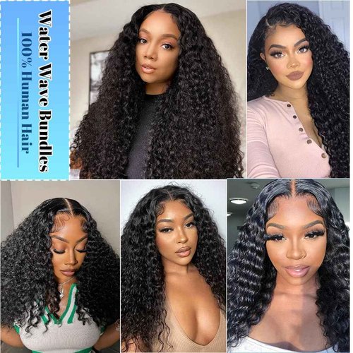 PXCPXC Water Wave Human Hair Bundles 20 22 24 Inch 12A Burmese Deerp Curly Bundles Human Hair 100% Unprocessed Wet and Wavy 3PC Bundles Human Hair Extensions Natural Black