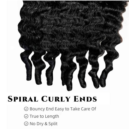 Burmese Curly Bundles Human Hair 16 18 20 Inch 12A Grade 100% Unprocessed Brazilian Virgin Hair Weave with Spriral End 3c4a Quick Weave Real Human Hair Extensions For Black Women Natural Black