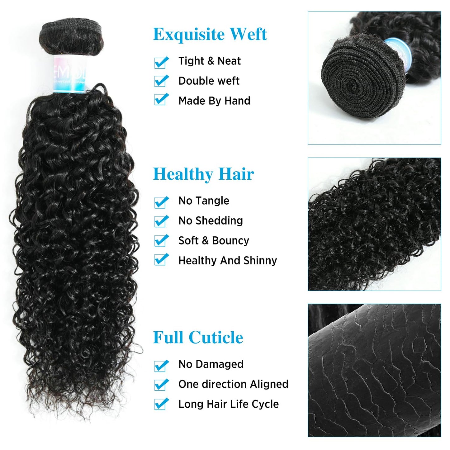 Kinky Curly Human Hair Bundles Water Wave Kinkycurly Hair Weft - Soft Natural Black Hair Weave 3 Bundles 300g 16 18 20 Inches