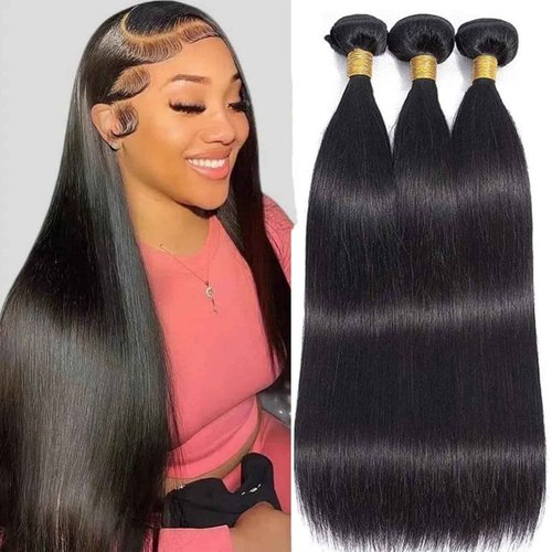Straight Human Hair Bundles 20 22 24 Inch Human Hair Bundles 12A Unprocessed Virgin Brazilian Hair Bundles 3 Bundles Human Hair Extensions Natural Color
