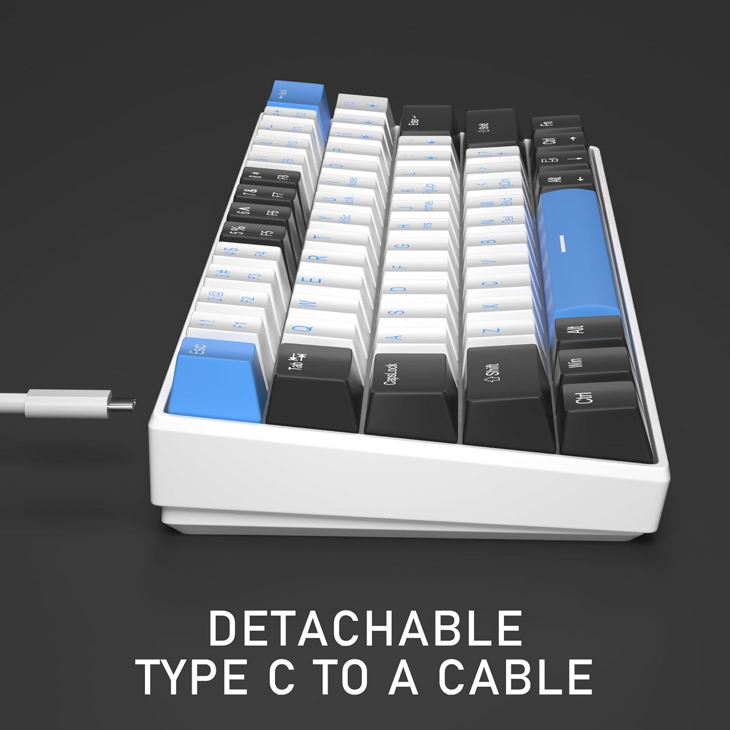 60% Mechanical Gaming Keyboard, White Gaming Keyboard with Red Switches, Detachable Type-C Cable Mini Keyboard with Blue LED Light for/PC/Laptop