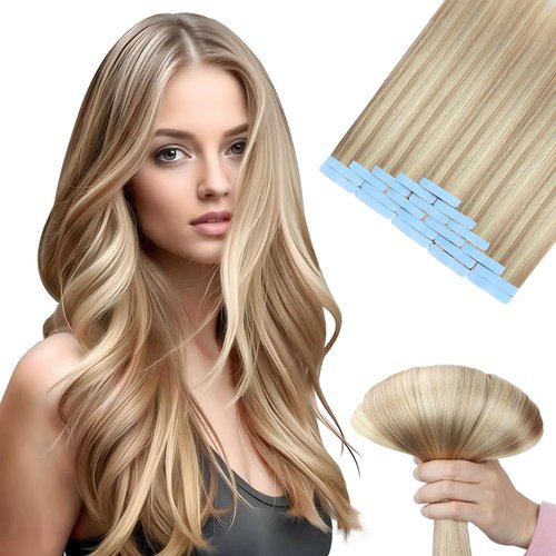 Jerriess Tape in Human Hair Extensions, Remy Seamless, Ash Blonde Highlighted Bleach Blonde(#P18/613) Straight, Silky & Thick, 22 Inch, 20pcs 50g, Easy to Install, Real Human Hair
