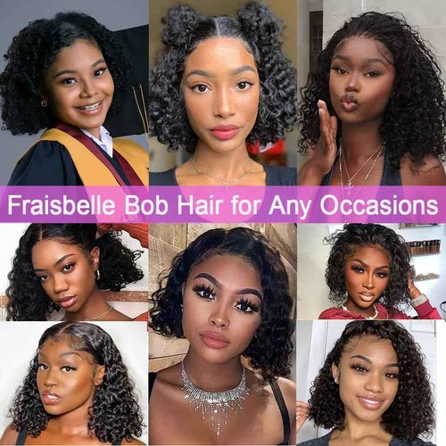 Curly Bob Wigs Human Hair Wear and Go Glueless Bob Wig Human Hair Pre Plucked Pre Cut 5x5 HD Lace Closure Wigs for Black Women Deep Wave Lace Front Short Curly Wigs 180 Density Natural Black 12 Inch