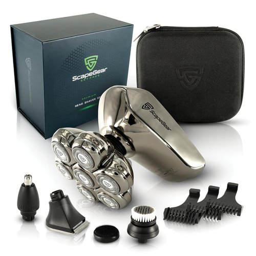 ScapeGear Premium Head Shavers for Bald Men Kit with Free Travel Case, Wet and Dry Shave No Mess Electric Razor for Men with PalmFlex 7D Smooth Electric Shavers